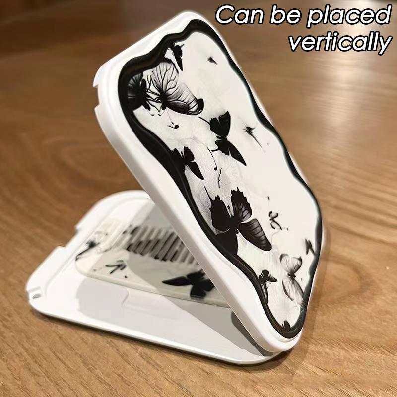 Tinte Schmetterling Klappbarer Schminkspiegel Tragbarer Taschenspiegel Frauen Rechteckiger Kosmetikspiegel mit Kamm