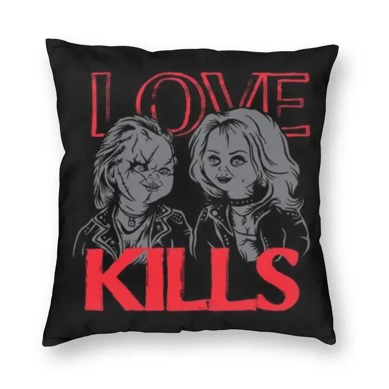 Kissenbezug „Chucky und die Braut“, 40 x 40 cm, Halloween, Kinderspiel-Kissenbezug, Samt, moderne Kissen, Dekoration, Salon, Heimdekoration
