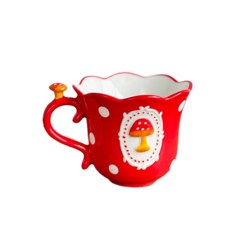 Red Mushroom High Value Coffee Cup And Saucer Set Underglaze Color Ceramic Water Cup Lace Small Fresh Latte Cup Coffee Cup