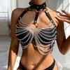Black Wild Leather Boobs Punk Belt Sexy Tassel Chain Bondage Strap SM Sexy