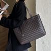 Genuine Leather Woven Tote Bag Women Large Capacity Commuter Shoulder Handbag With Zip