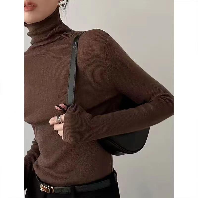 High-collar Knitted Bottoming Shirt Women's Fall and Winter Soft Slim Temperament Within The Sweater Ride