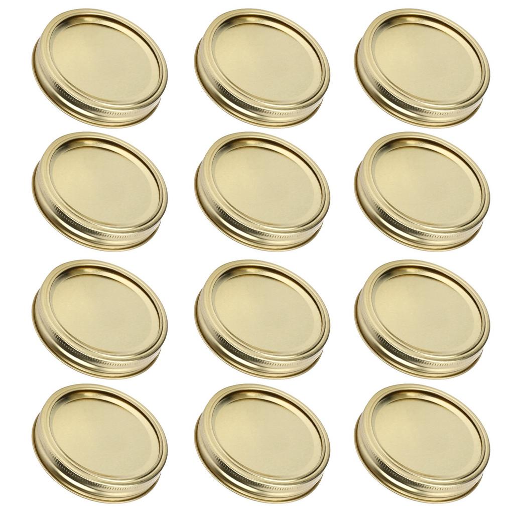 12Pcs Stainless Steel Split Type Glass Jar Lids Round Lkproof Sling Covers Kitchen Supply(XH00179 Gold )