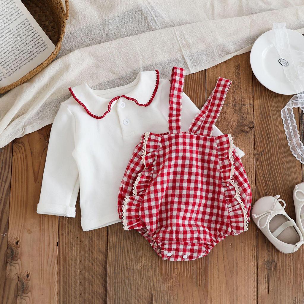 2025 Autumn Korean Style Baby Girl Long Sleeve Outfit - 1 Year Old Full Moon Overalls Set