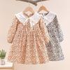 2025 Girls' Floral Princess Long Dress with Peter Pan Collar – Trendy Spring/Autumn Fashion