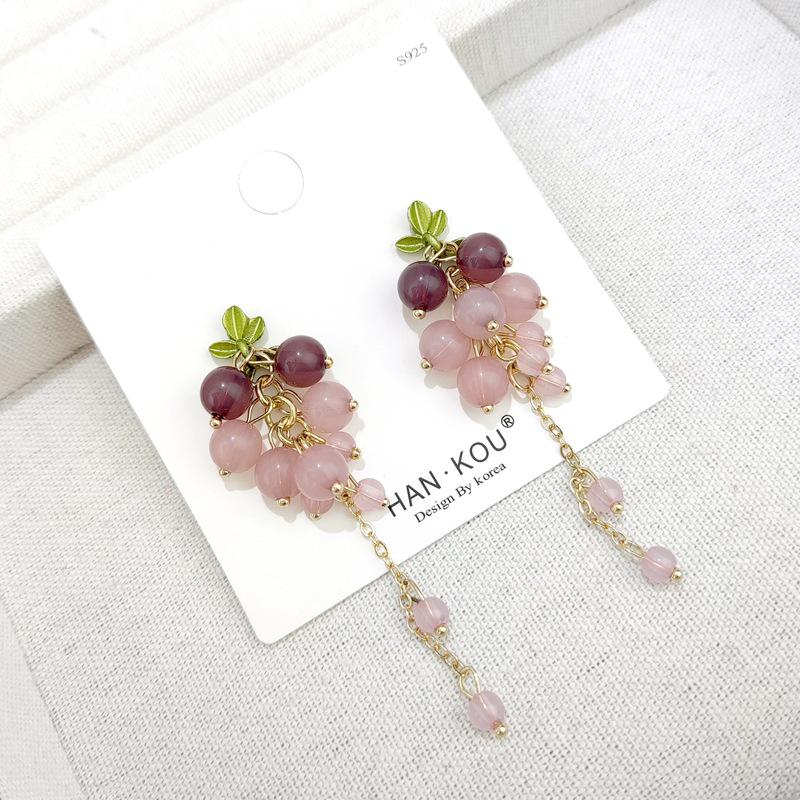 

Элегантные серьги-кисточки из битого хрусталя в виде винограда - Женский нишевый дизайн, стиль с крючком для уха