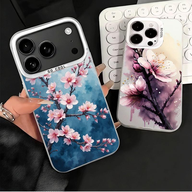 Cherry Blossom Sakura Fashion Soft Phone Case for iPhone 15 16 17 Pro Max 17Air 16E 14 Plus 13 12 Mini Shockproof Cover Back She