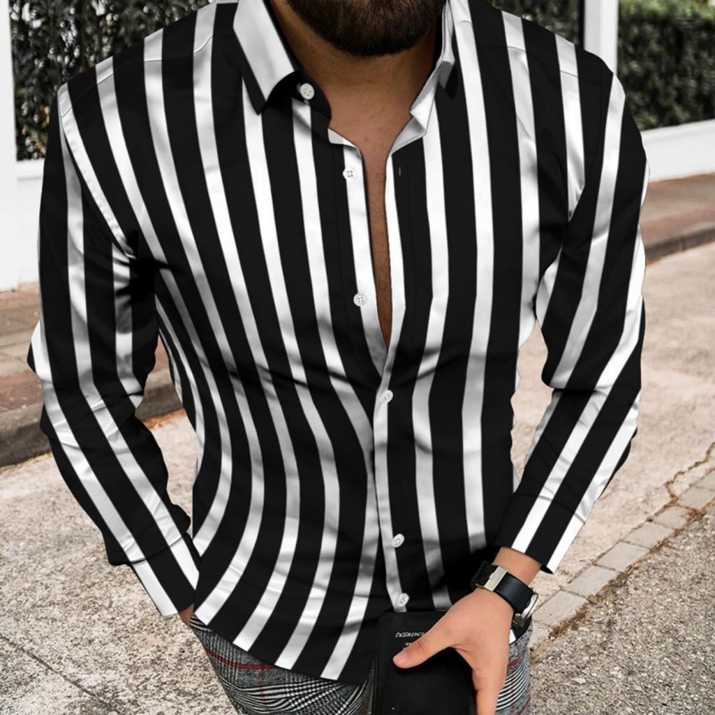 Men's Striped Long Sleeve Shirt, Stylish Casual Formal Wear