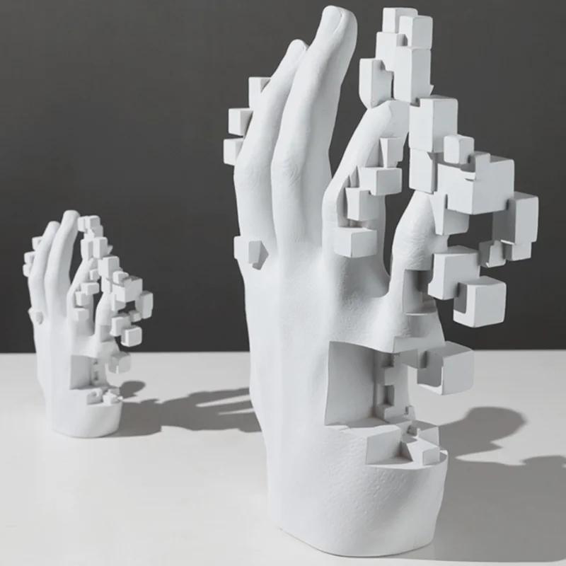 Mosaic Art Palm Abstract Sculpture, Living Room Decoration, Dissolved Hand Drawn Sculpture, Resin Crafts, Modern Exhibition Hall