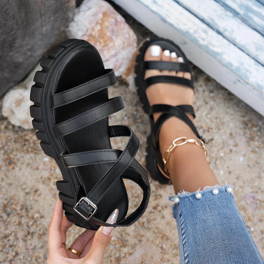 Women Sandals 2025 New Fashion Gladiator Shoes Narrow Band Cross-tied Platform Sandals Female Peep Toe Rome Sexy Shoes Ladies