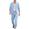 Spring and Summer Men's Linen Button Long Sleeved Shirt and Pants Set, Fashionable, Casual,  Breathable, Quick Drying 2-Pic Set