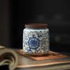 Creative Blue and White Porcelain Sealed Tea Canister Bamboo Lid Vintage Ceramic Coffee Bean Candy Storage Jar Food Container