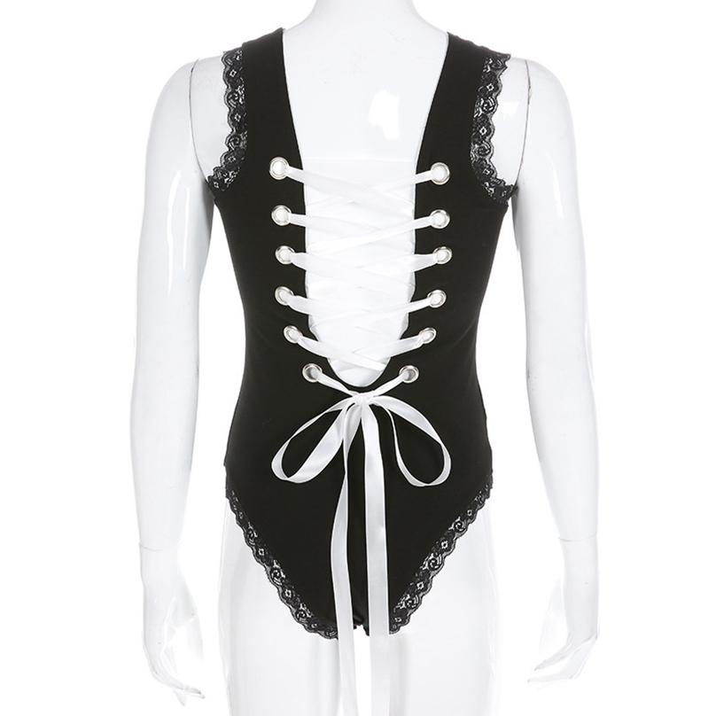 European Style Summer Ladies Sexy Lingerie Bodysuit Back Lace Up Leotard Jumpsuit
