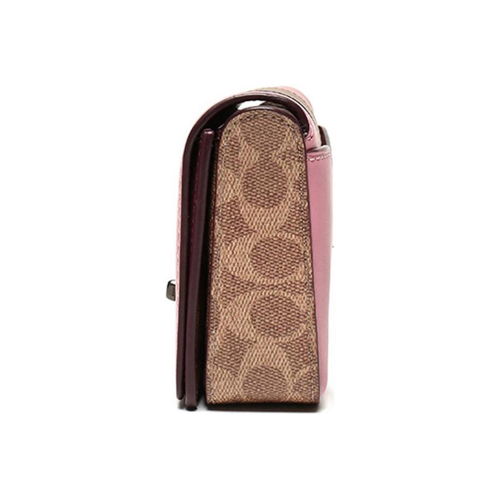 Coach Dinky Logo Coated Canvas Crossbody Shoulder Bag Medium Women Bags Brown Yellow Pink 76368-V5P2P