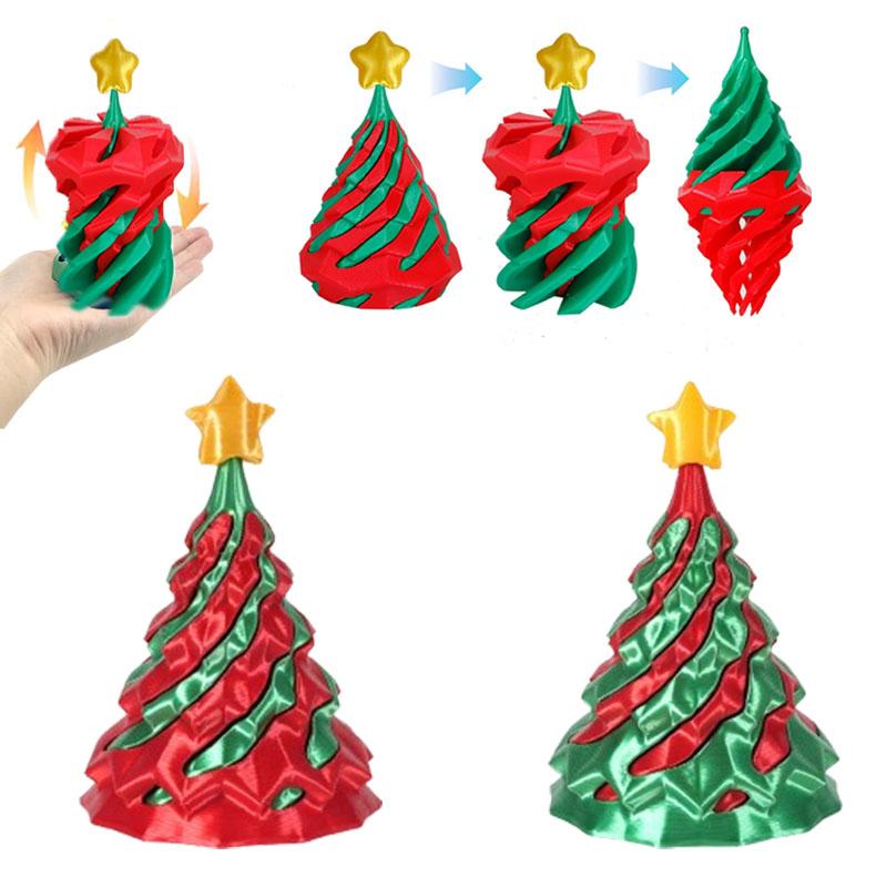 1-10PCS 3D Printed Spiral Christmas Tree Ornament Dual Color Swirl Cone Stress Relief Toy Creative Xmas Decor Kids Gift Home