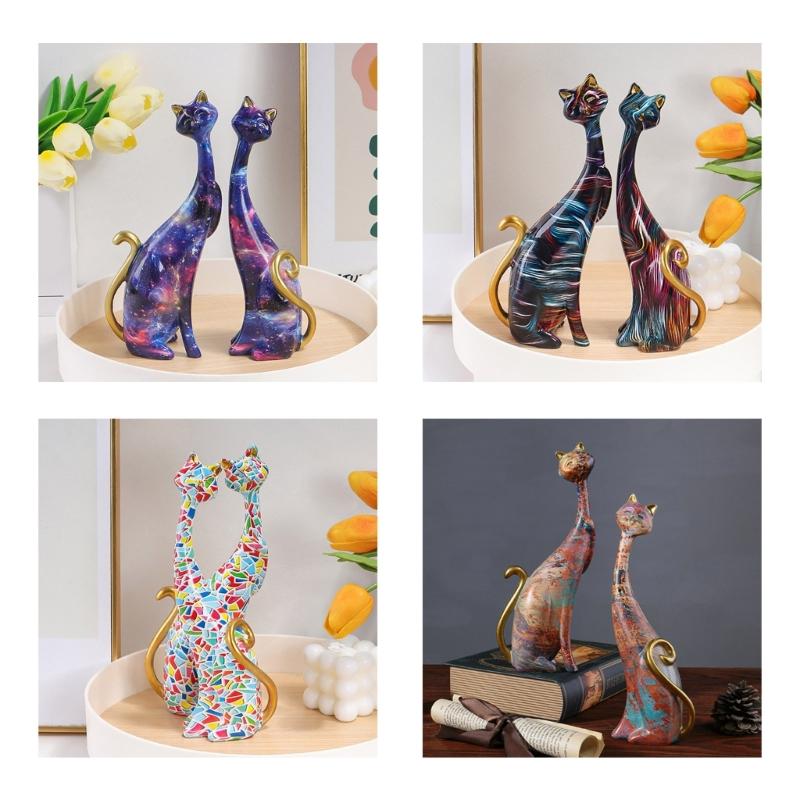 Figurky kočičího páru z pryskyřice Evropská malba Zvířecí sošky Domácí obývací pokoj Sběratelský ozdobný dekor předměty