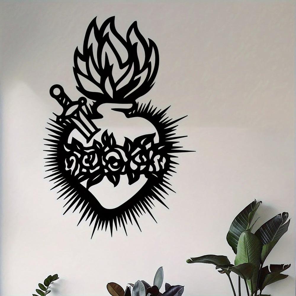 Romantic Heart Sword Metal Wall Sculpture Weather Resistant Iron Art Garden Fence Bedroom Home Decor Valentine Wedding Christmas Gift