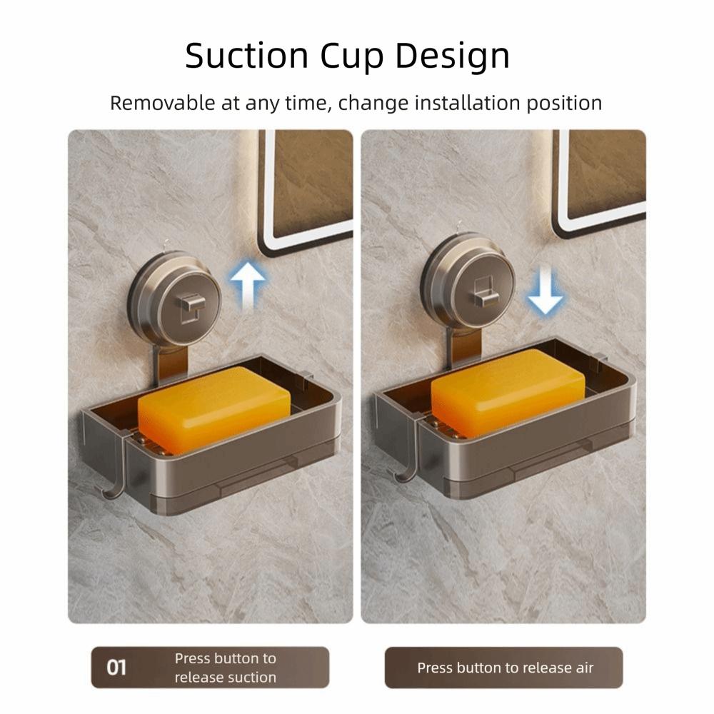 Stable Aluminum Suction Cup Soap Box Wall-mounted Water Receiving Tray Soap Holder Punch-Free Soap Dish Laundry Room