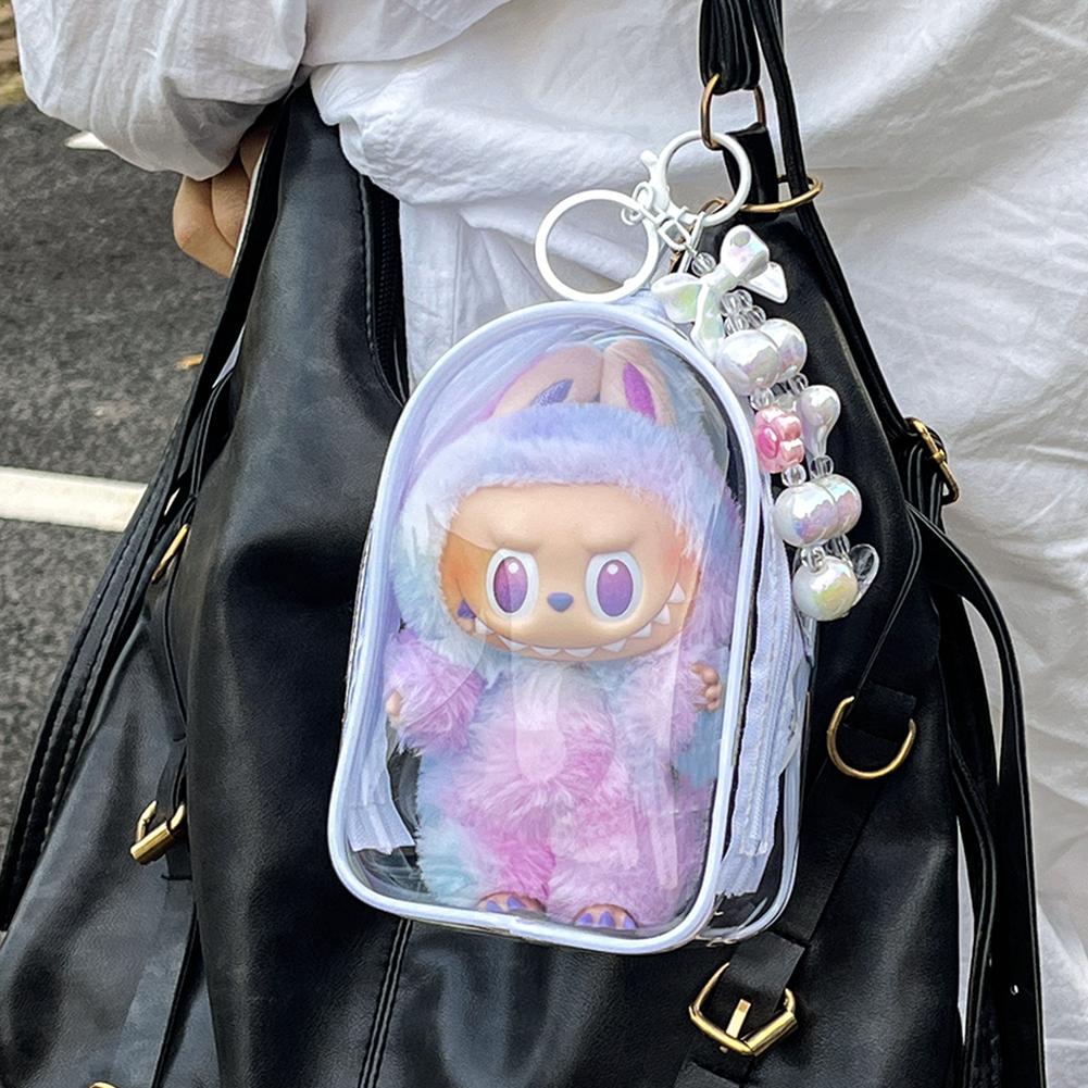 For 17cm Labubu V2 V3 15cm Cotton Doll Outfit Crossbody Pain Bag PVC Storage Bag Dolls Display Bag