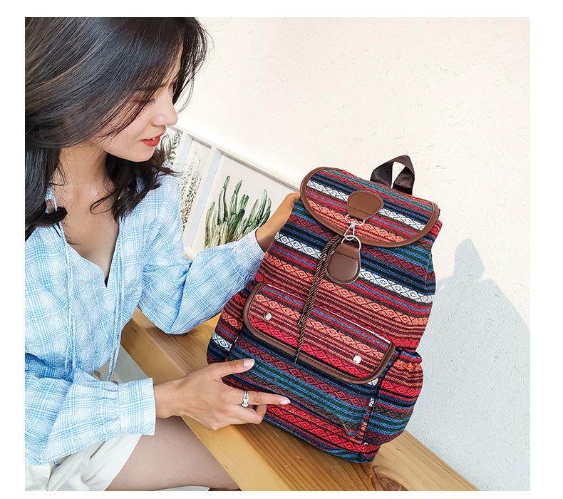 Этнический холщовый рюкзак - Корейский стиль, Повседневный, Спортивный, Модный, Большая вместимость для студентов красный