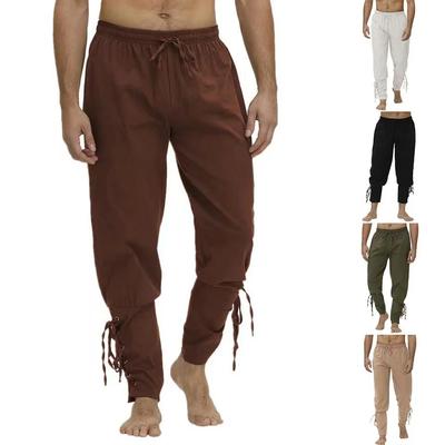 Spring And Autumn Winter Men'S Leg Tights Cotton And Hemp Pants Ankle Strap Pants Medieval Viking Pirate Casual