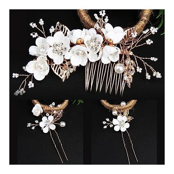 3-Piece Set Pearl Flower Hair Pins & Kanzashi Hair Accessories for Women - Elegant Handmade Designs for Formal Occasions, Kimono, and Everyday Wear