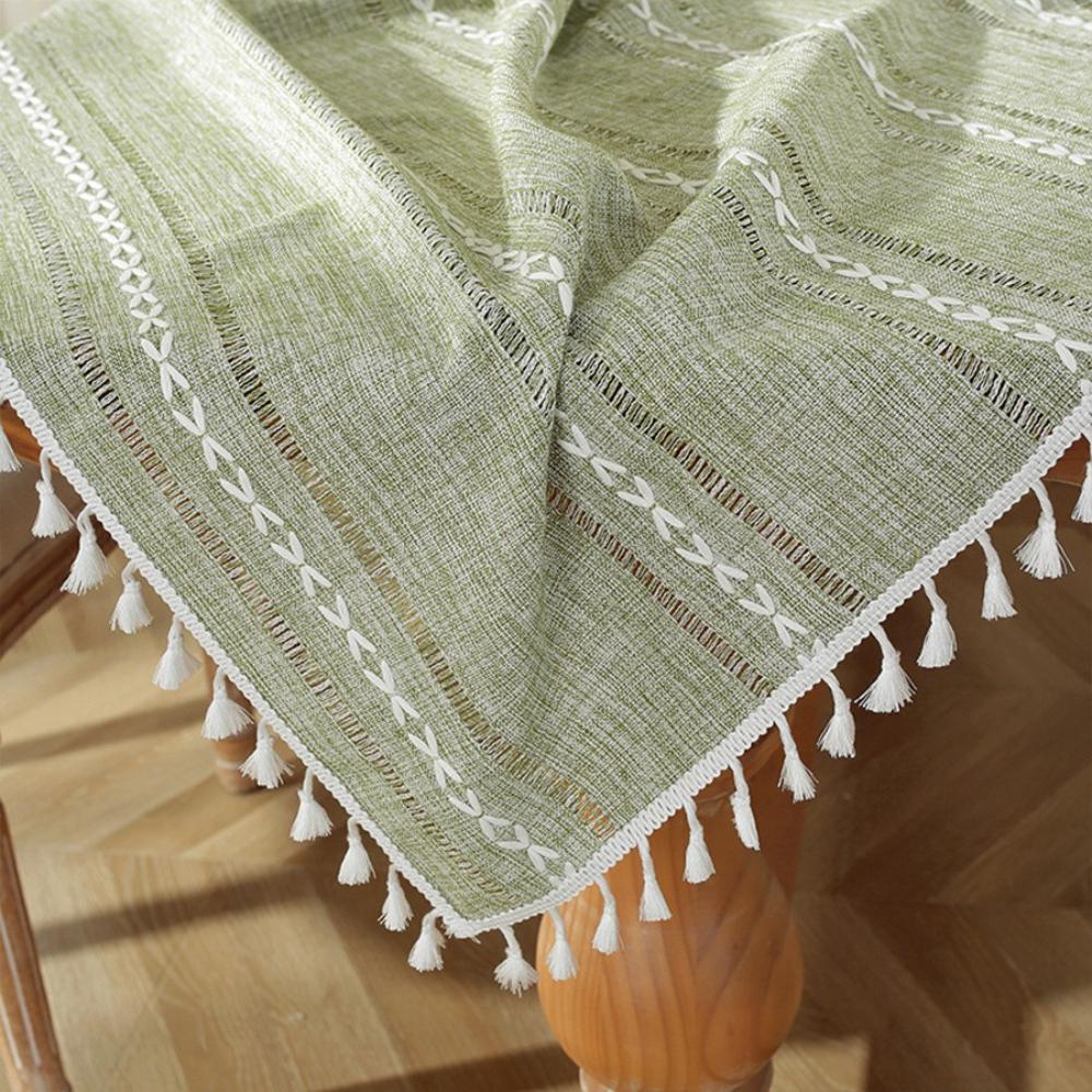 Cotton Linen Table Cloths with Tassels Hollow-carved Design Tablecloth for Indoor Outdoor Dinning Party TableCloths Christmas