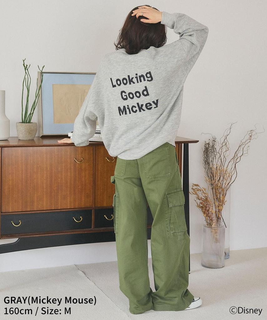 [Lafuku] Disney Mickey Mouse or Minnie Mouse Jacquard Knit Pullover, Long Sleeve, Black (Minnie Mouse), Size M