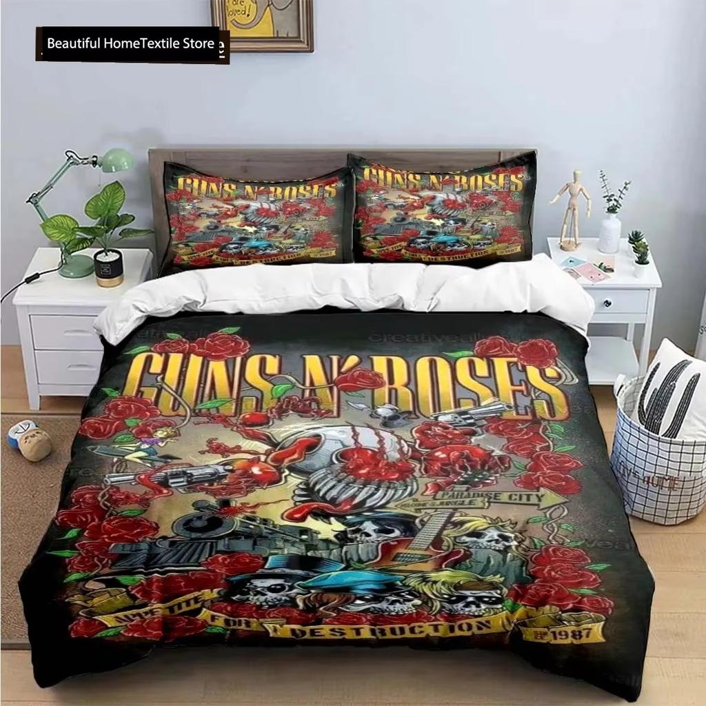3D-tryck Guns N Roses GNR Band Retro Sängkläder Pojkar Flickor Twin Queen King Size Påslakan Örngott Säng Pojkar Vuxen