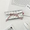 Sweet Quilted Bow Love Flap Pencil Case Organizer Coin Purse  Girly Cosmetic Bag Women Portable Sundries Storage Bag Gift