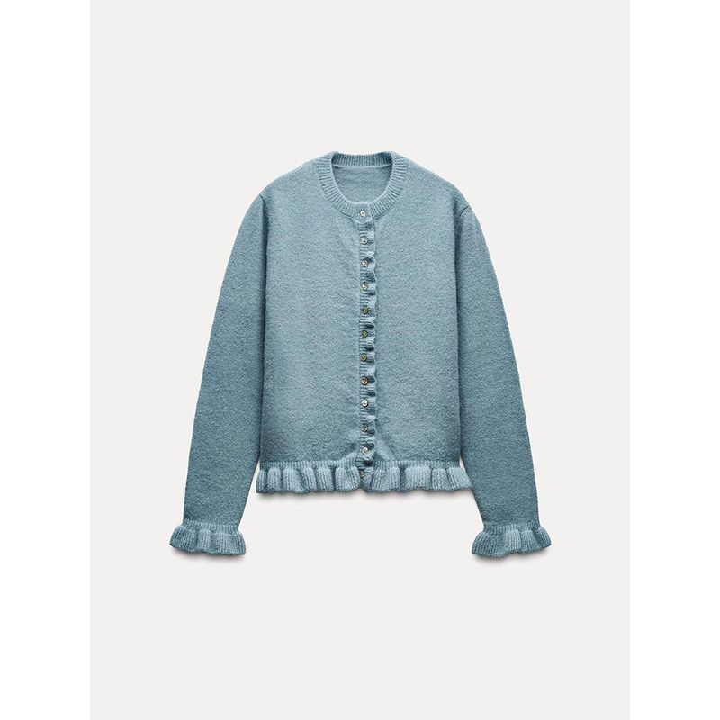 Za2025 Spring New Women's Clothing Single-Breasted Laminated Decoration Long Sleeves Crew Neck Casual Knitting Outwear 2756114