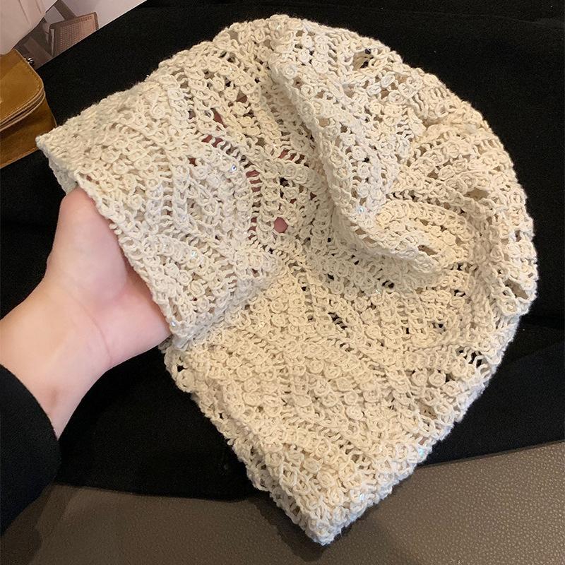 Handmade Knitted Hollow Bag Head Hat Women's Autumn and Winter Western Sichuan Travel Wool Stacking Hat Pullover Hat