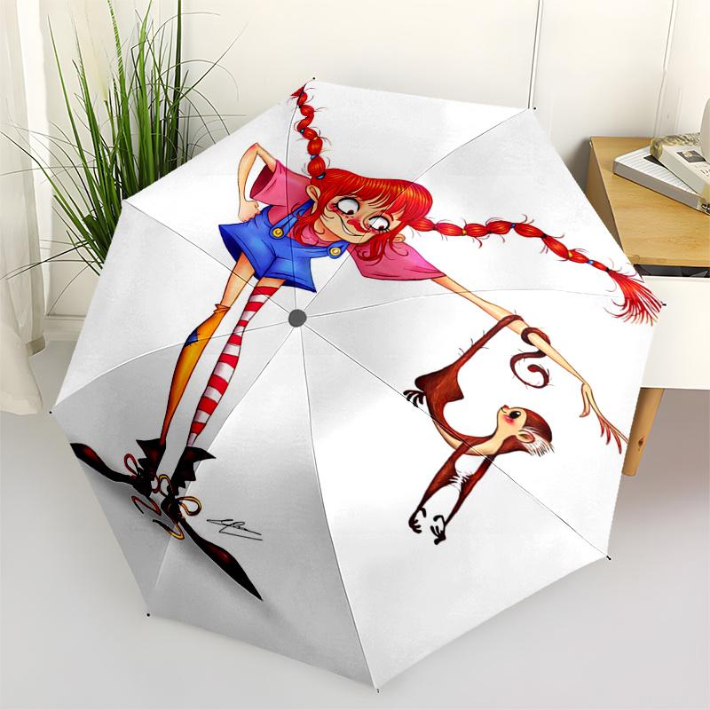 

Pippi Longstocking Themed Travel Umbrella-8 Ribs Automatic Opening and Closing, Portable Folding Design, Compact and Stylish Umbrella Suitab