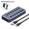 Powered USB Hub 10-Port Splitter Socket with Multi USB 3.0 Port Slot Plug On-Off Key Switch Dock Power Strip Adapter for Laptop