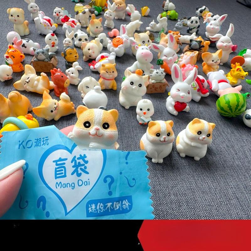 Cartoon Animal Mini Blind Bag Simulation Small Toys Kawaii Little Rabbits Cats Childrens Resin Desktop Small Ornaments Toy Gifts