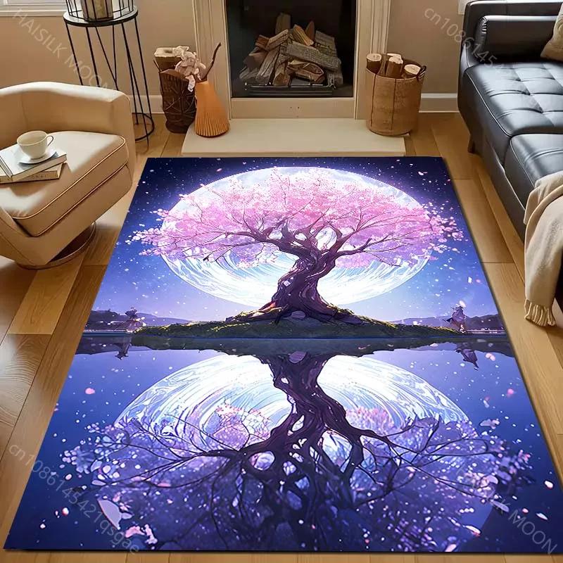 

Moon and Cherry Blossom Tree Pattern Carpet Living Room Bedroom Office Large Area Carpet Computer Room Game Room Decorative Mat Gift 40x60cm (16x24in)