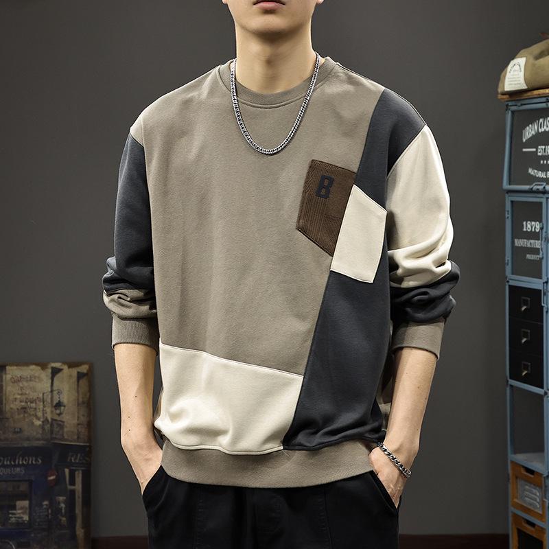 

2025 Spring/Autumn Trendy Men’s Loose Patchwork Long Sleeve Hoodie, Plus Size Casual Jacket L