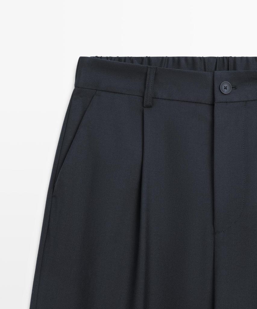 Masimodutti Relaxed Fit Wool Pintuck Detail Pants