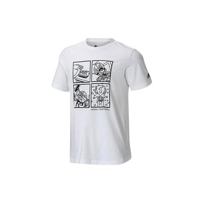 Cartoon Pattern Basketball Sports Short Sleeve T-Shirt Men Tops White HT4051