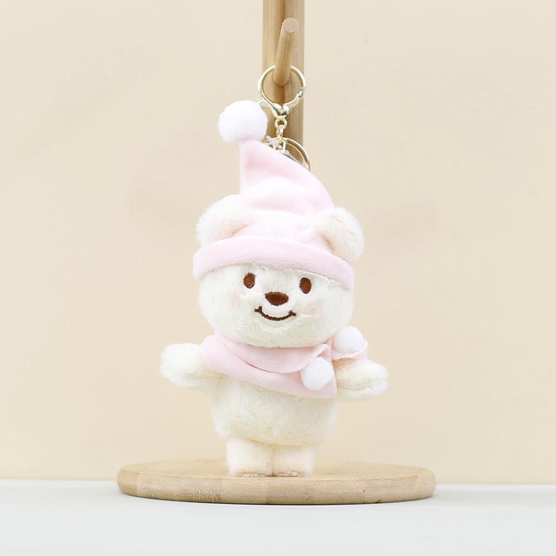 Bear Plush Christmas Keychain With Hat Pp Cotton Stuffed Toy For Gift Kids