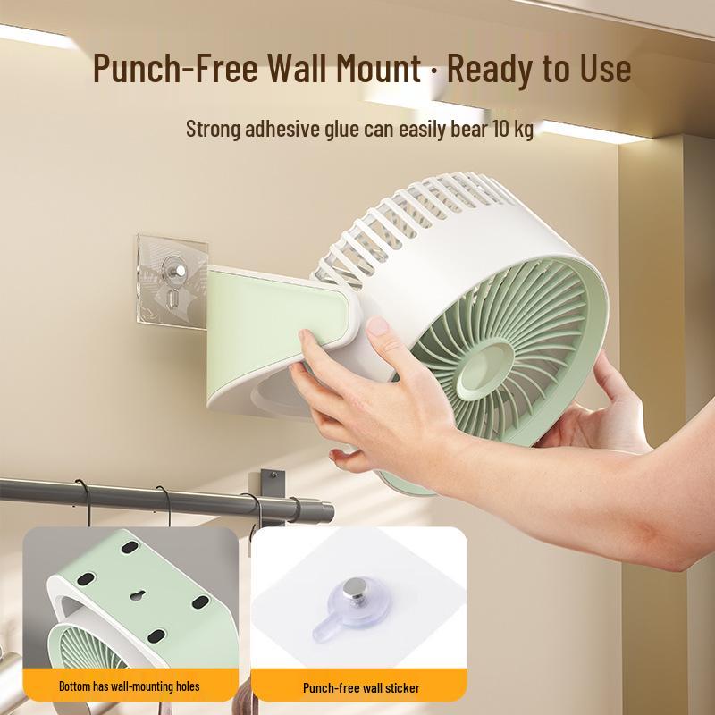 USB Rechargeable Desk Fan: Silent, Strong Wind, Wall-Mountable, Multi-Angle for Office/Student Dorms