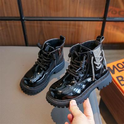 Girls' Thin Fur Shoes Girls Zip Ankle Boots Patent Leather Martin  Boot Children Lace Up 2023 Kids' Winter Non-slip Shoe
