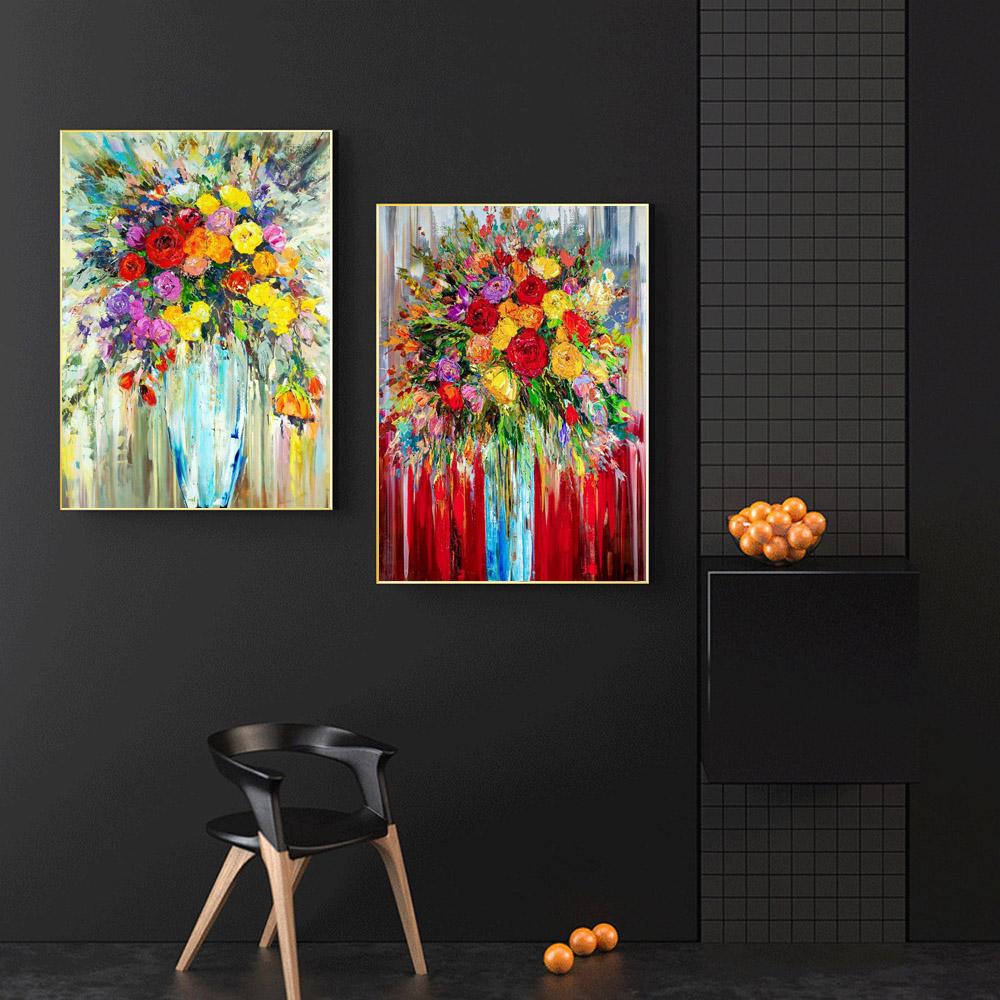Nordisches abstraktes Ölgemälde Blumen Rosen Retro Graffiti Kunst Poster Leinwand Malerei Wohnzimmer Schlafzimmer Dekoration Wandbild Kein Rahmen
