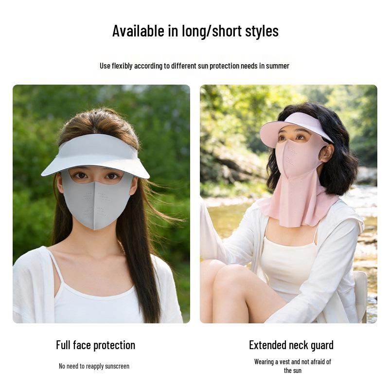 Women's Detachable Brim Sun Protection Face Mask, Ice Silk UV Shield, Full Face and Neck Coverage, Breathable Summer Facekini.
