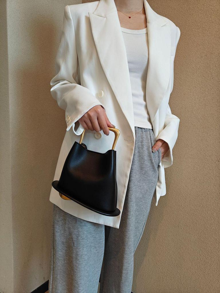 2024 Retro Echte Leder Bucket Bag mit Holzgriff - Einzigartiges, Vielseitiges Design