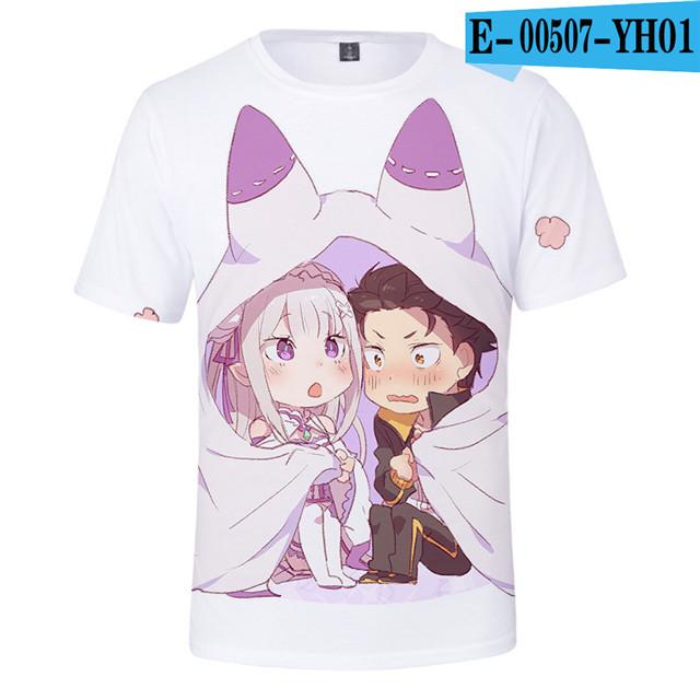 Re Zero 3D potištěné tričko s krátkým rukávem pro léto Muži Ženy Kreslené oblečení Rem a Ram Japonská anime košile Trička