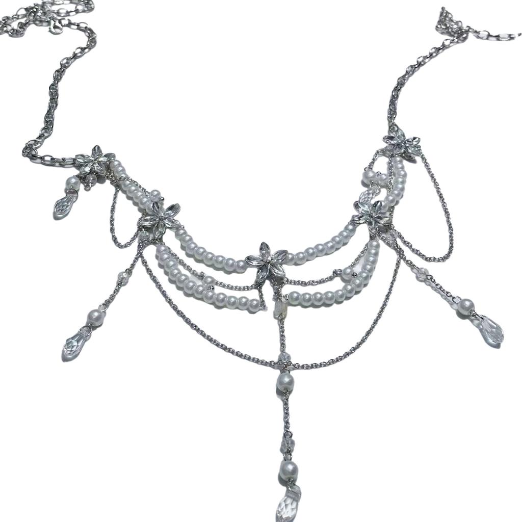 Multi Layered Pearl Tassel Waist Chain Belt for Women Elegant Body Chain with Adjustable Length for Parties and Festivals