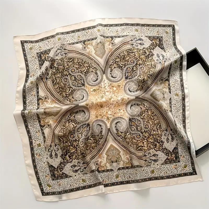 Vintage Paisley Satin Square Scarf Women Silky Soft Neck Scarf Versatile Thin Bandana Hair Wrap Shawl Elegant Hair Accessory