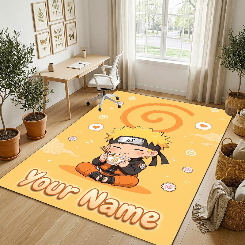 Personalized Crystal Velvet Carpet,Naruto Custom Printed Name, Plush Area Rug For Home Indoor Decor