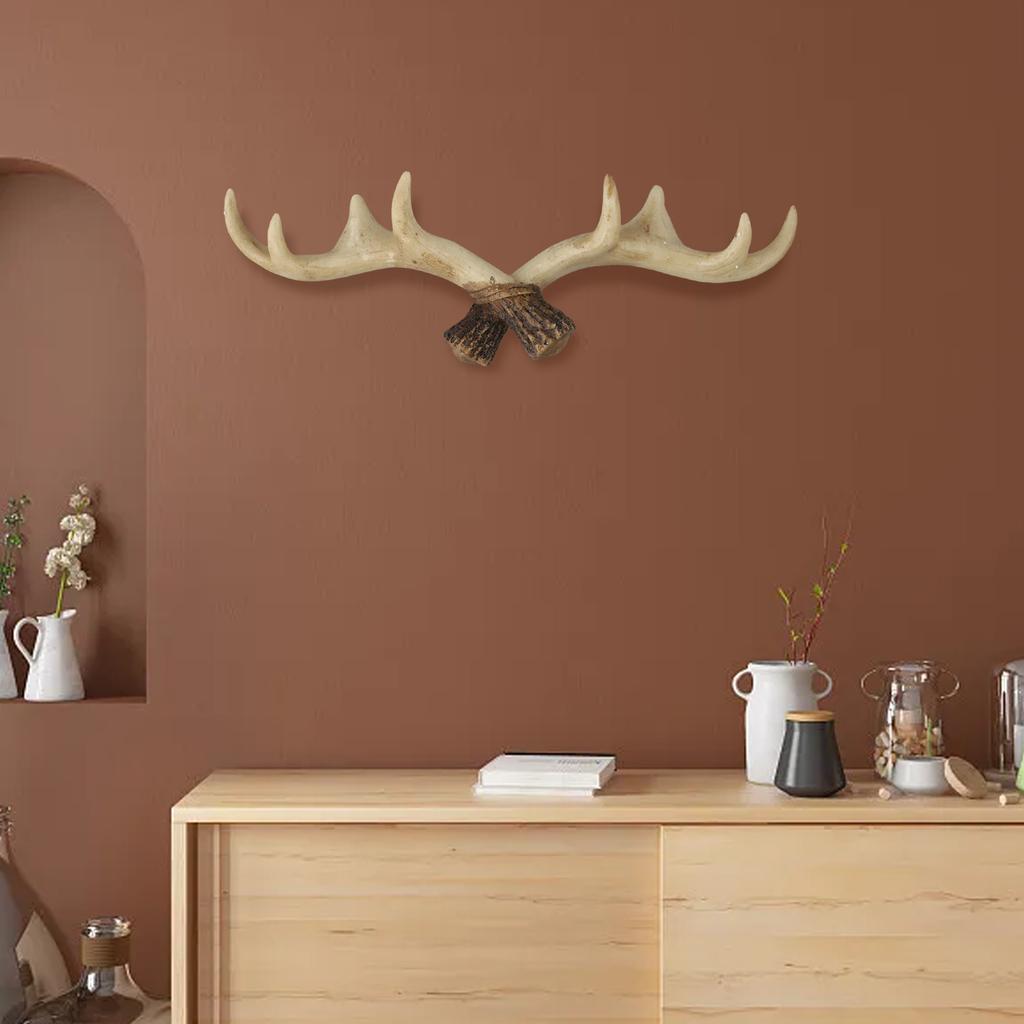 Nordic Vintage Deer Horn-Decor Hook Wall Hanging Clothes Hats Hook High-end Living Room Wall Decor Antler Resin Statue Craft